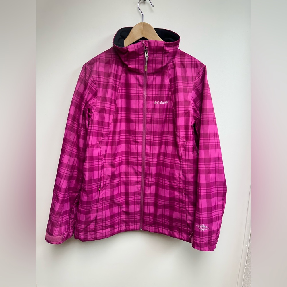 COLUMBIA, Woman's Interchange Jacket, Outer Shell, Pink Plaid, Size Large